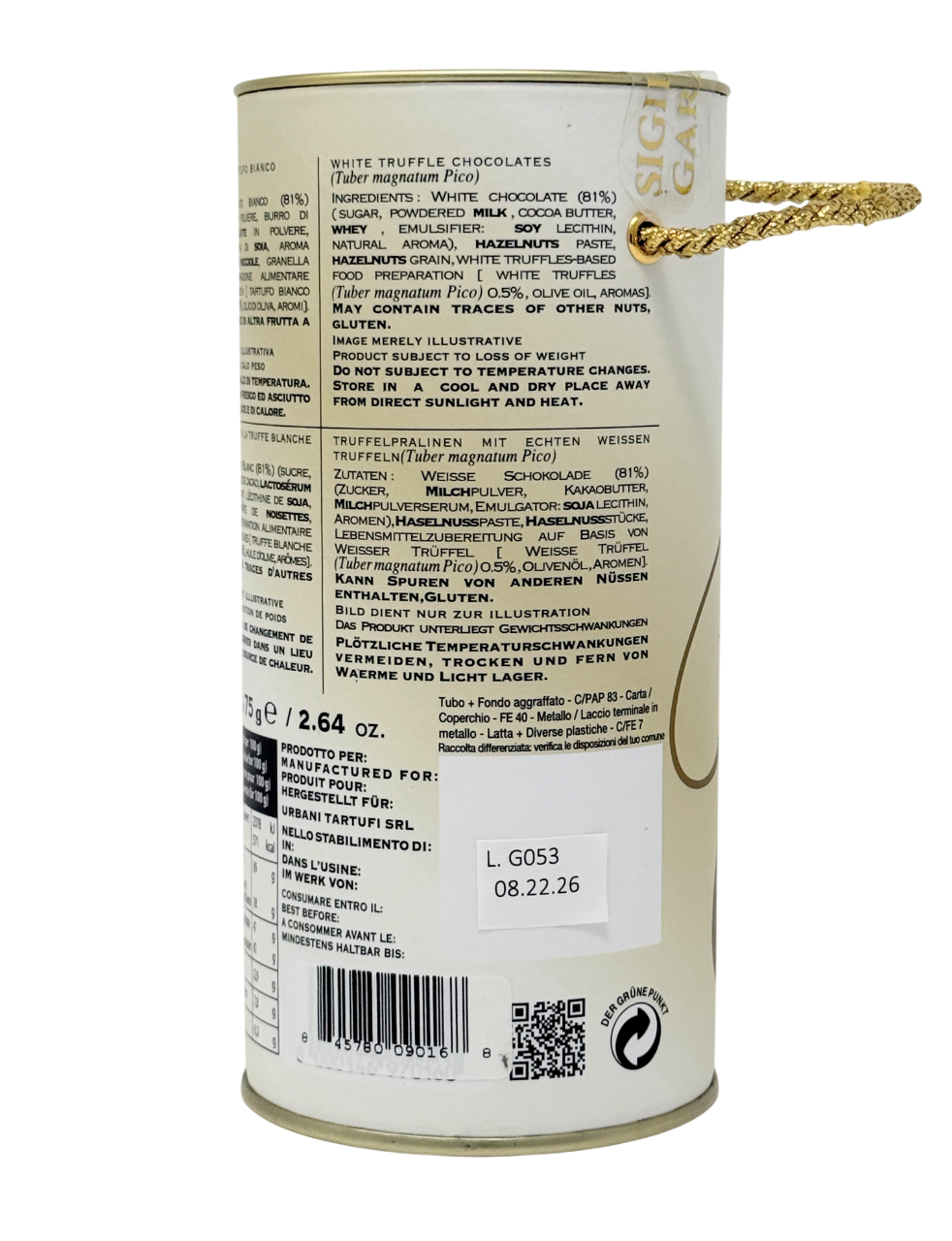 White Truffle Bonbons 2.6 oz - Urbani Truffles